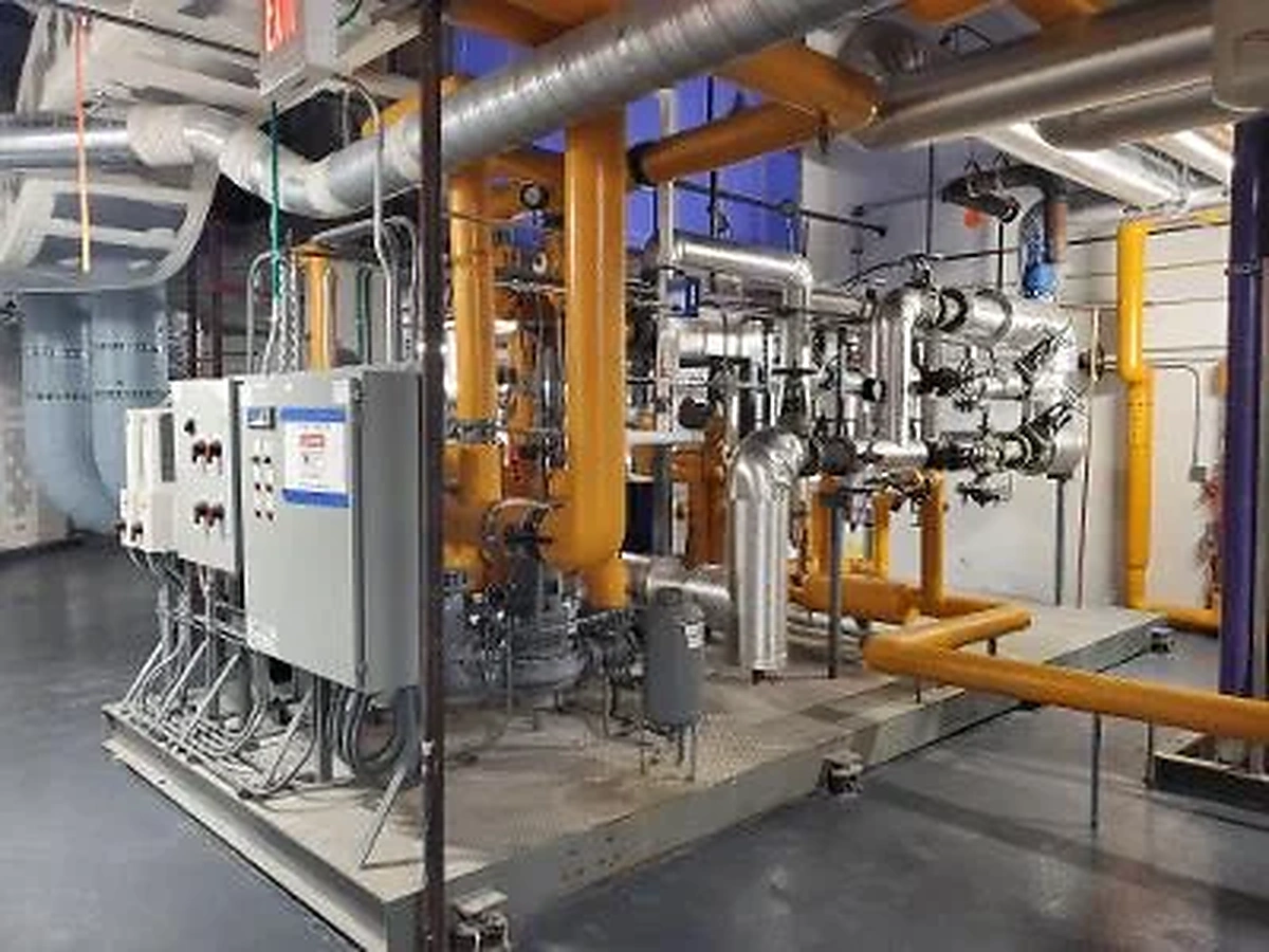 Air handling equipment and overhead ductwork in a mechanical room